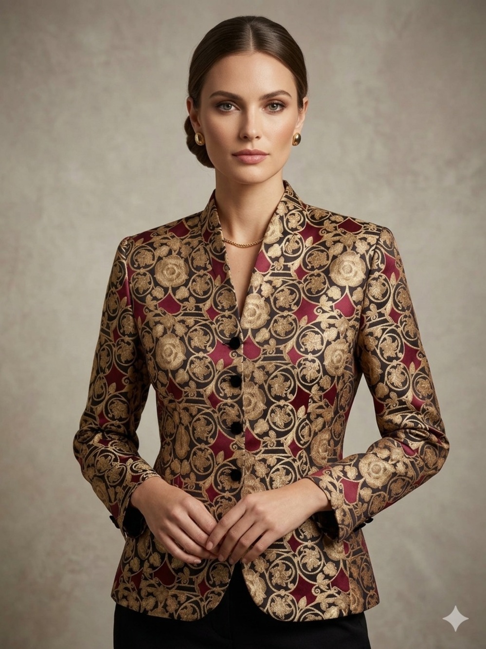 Adrianna Papell Vintage Baroque Silk Brocade Jacket Metallic Gold Burgundy 10